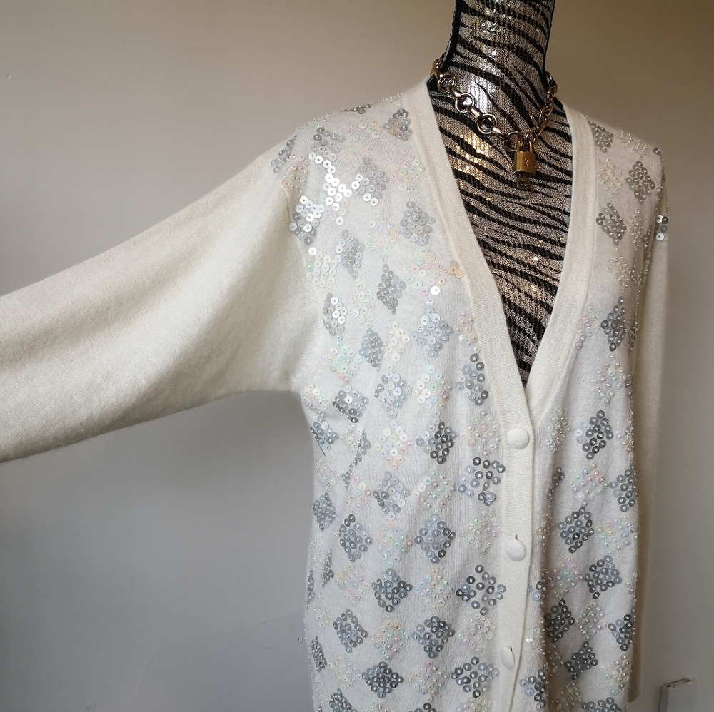 Vintage Lambswool and Angora Sequin Cardigan - Picture 3 of 6
